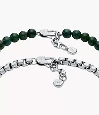 Stainless Steel and Green Agate Bracelet Gift Set