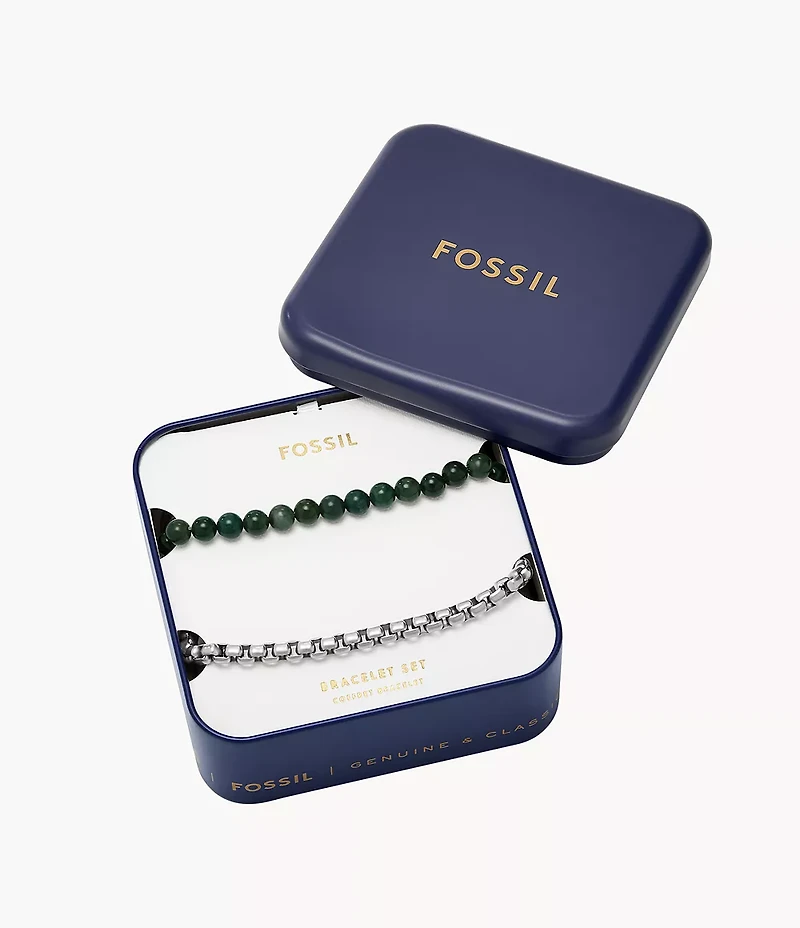 Stainless Steel and Green Agate Bracelet Gift Set