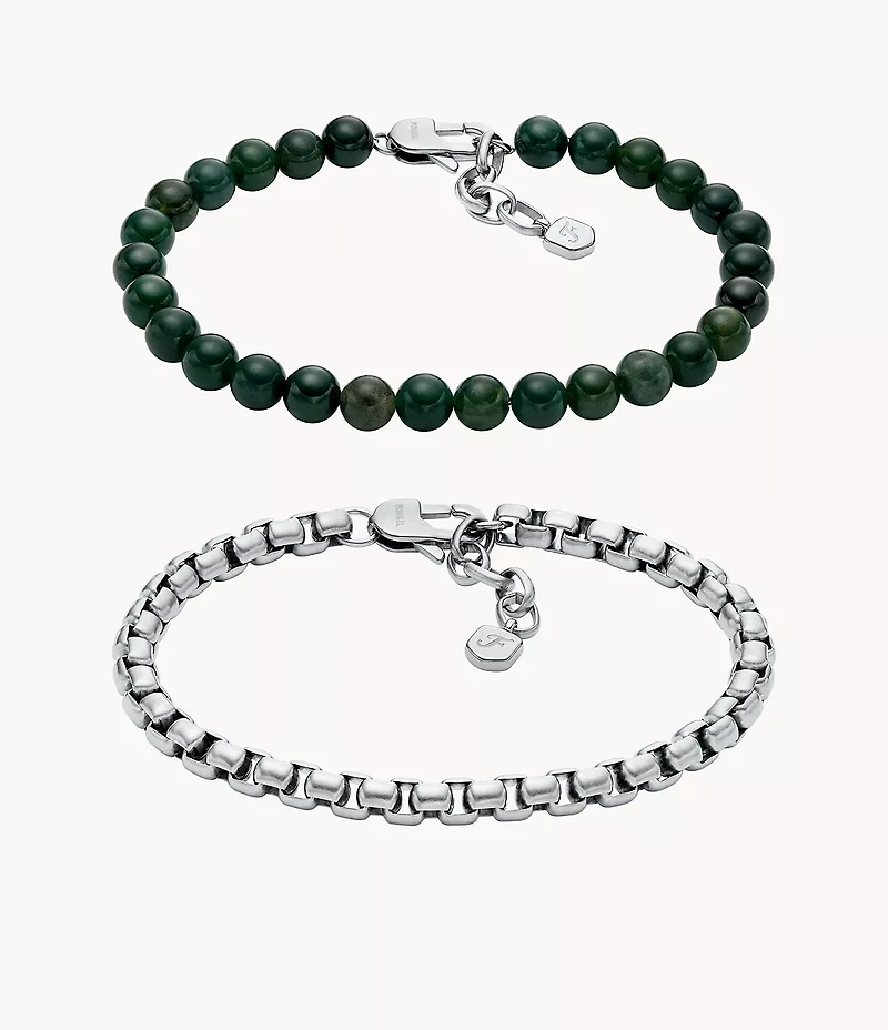 Stainless Steel and Green Agate Bracelet Gift Set