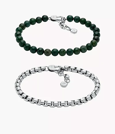Stainless Steel and Green Agate Bracelet Gift Set