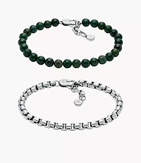 Stainless Steel and Green Agate Bracelet Gift Set