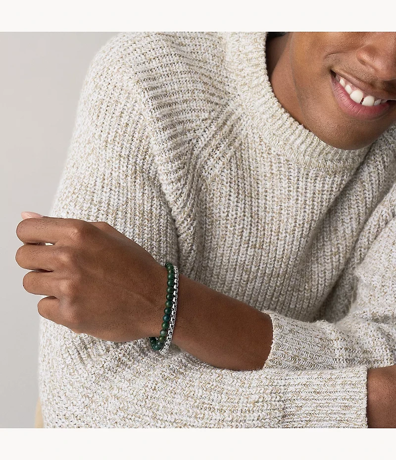 Stainless Steel and Green Agate Bracelet Gift Set