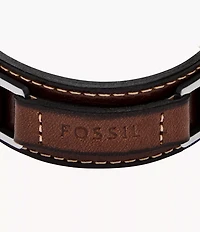 Machine Rugged Stainless Steel and Brown Padded Leather Strap Bracelet