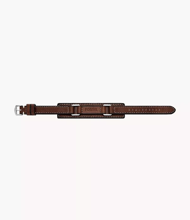 Machine Rugged Stainless Steel and Brown Padded Leather Strap Bracelet