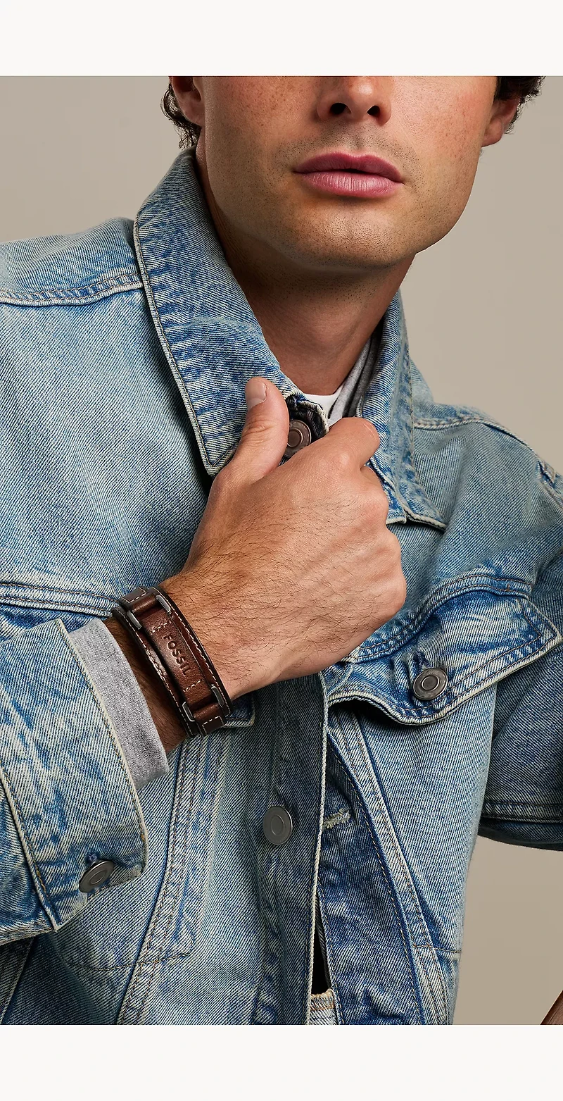 Machine Rugged Stainless Steel and Padded Leather Strap Bracelet