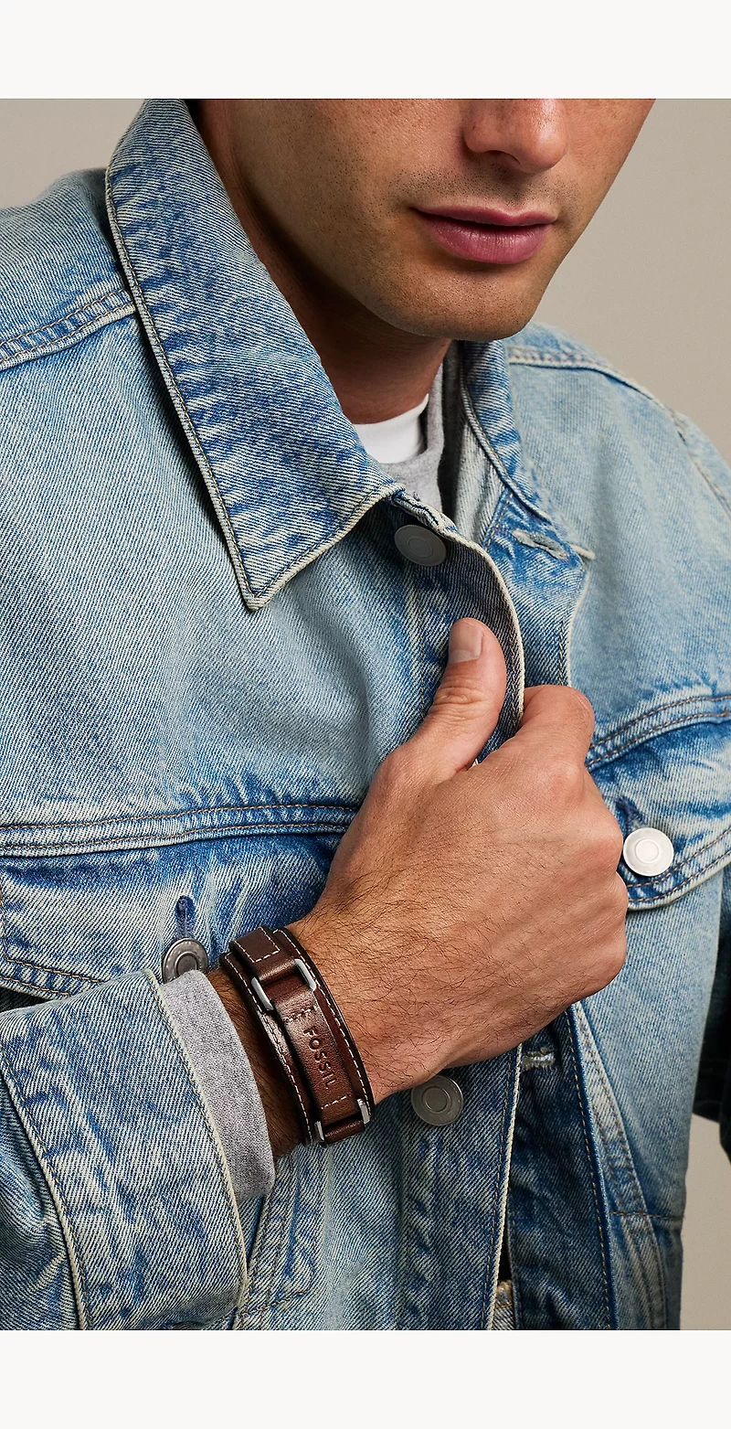 Machine Rugged Stainless Steel and Padded Leather Strap Bracelet