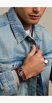 Machine Rugged Stainless Steel and Padded Leather Strap Bracelet