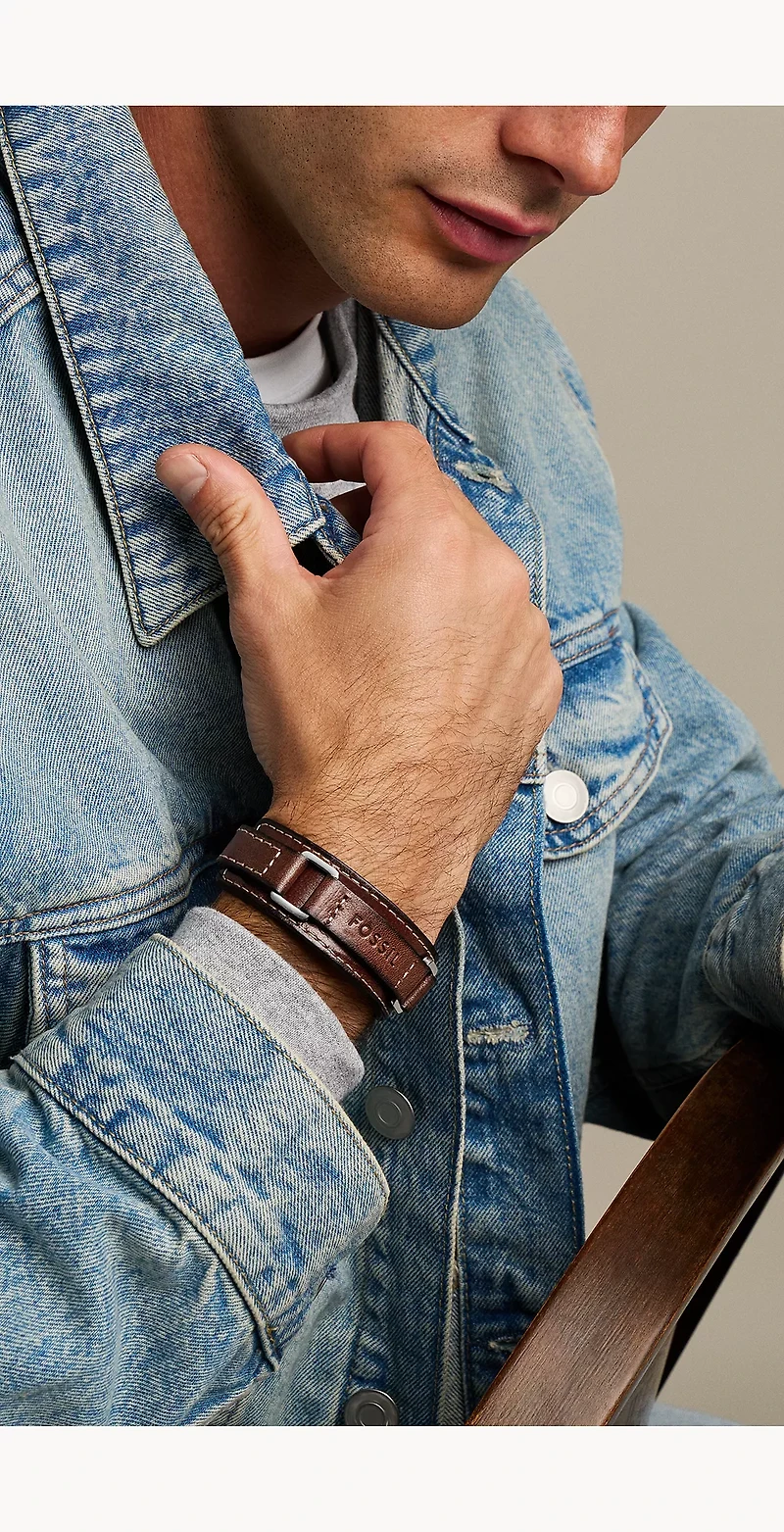 Machine Rugged Stainless Steel and Padded Leather Strap Bracelet