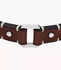 Machine Rugged Stainless Steel and Brown Leather Strap Bracelet