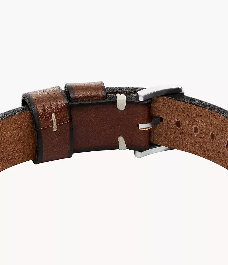 Machine Rugged Stainless Steel and Leather Strap Bracelet