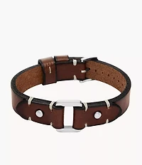 Machine Rugged Stainless Steel and Brown Leather Strap Bracelet