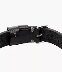 Machine Rugged Stainless Steel and Black Leather Strap Bracelet