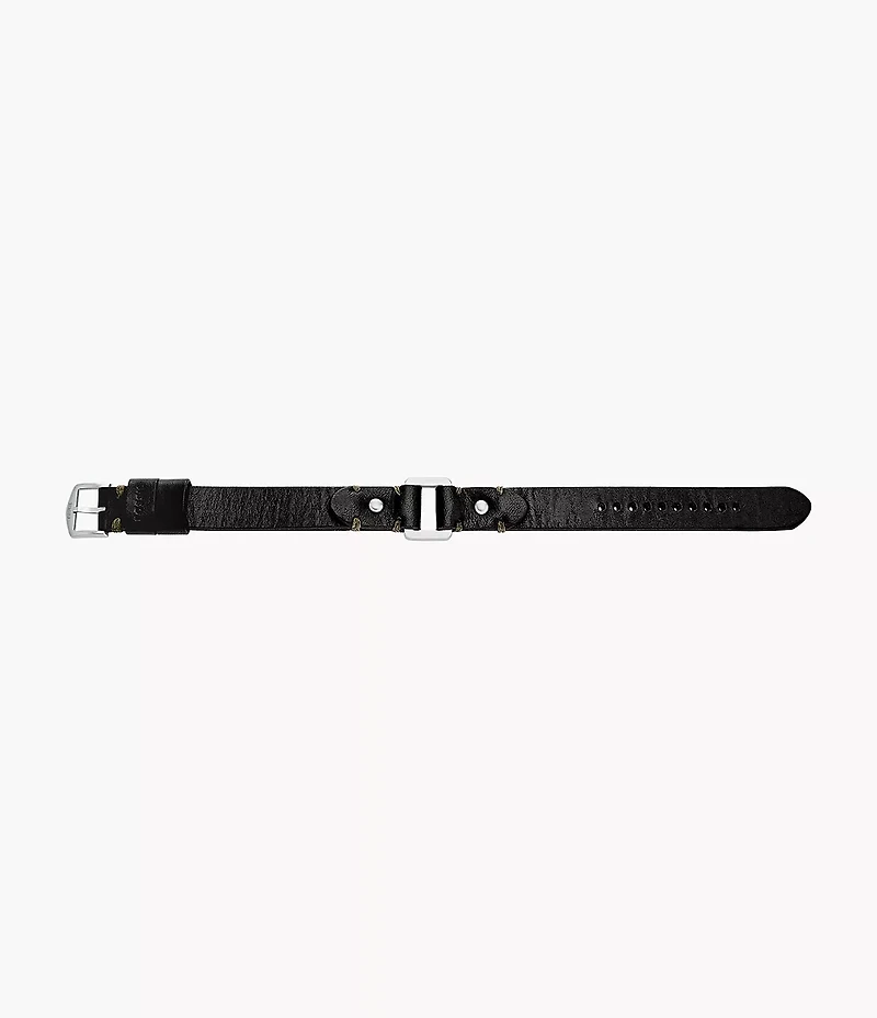 Machine Rugged Stainless Steel and Black Leather Strap Bracelet