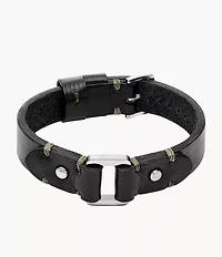 Machine Rugged Stainless Steel and Black Leather Strap Bracelet