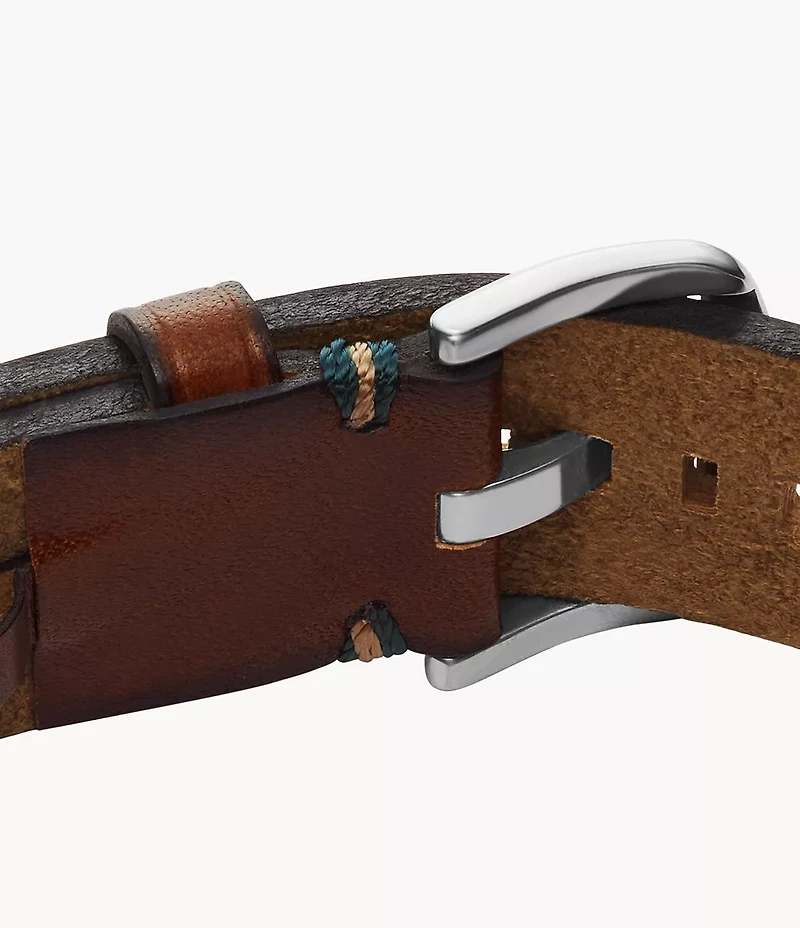 Everett Topstitch Brown Leather Strap Bracelet