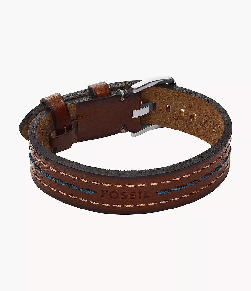 Everett Topstitch Brown Leather Strap Bracelet
