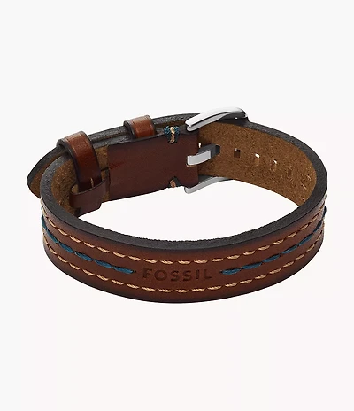 Everett Topstitch Brown Leather Strap Bracelet