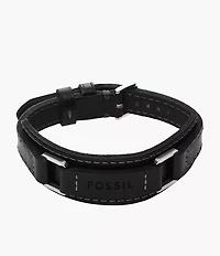 Machine Rugged Stainless Steel and Black Padded Leather Strap Bracelet