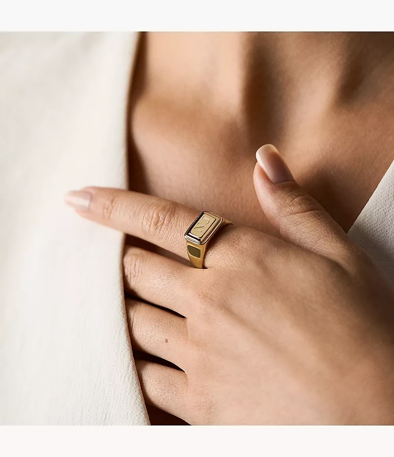 Raquel Gold-Tone Stainless Steel Signet Ring