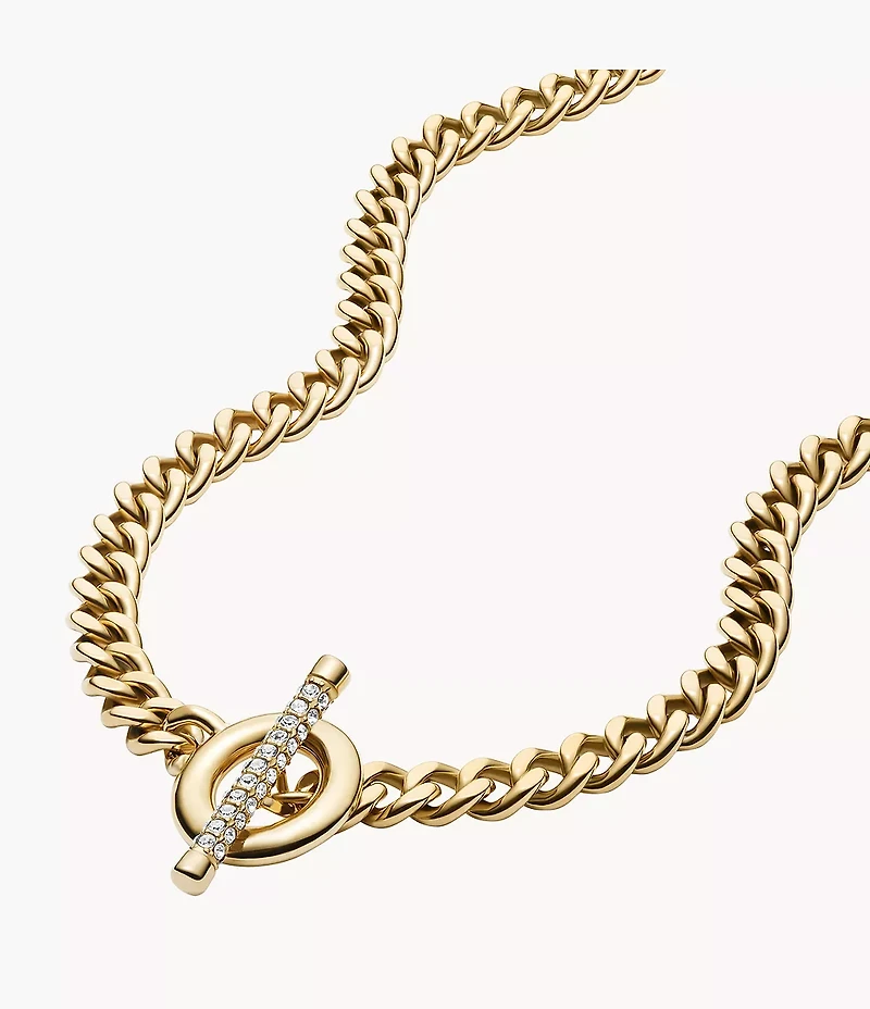 Carlie T-Bar Pavé Gold-Tone Stainless Steel Toggle Necklace