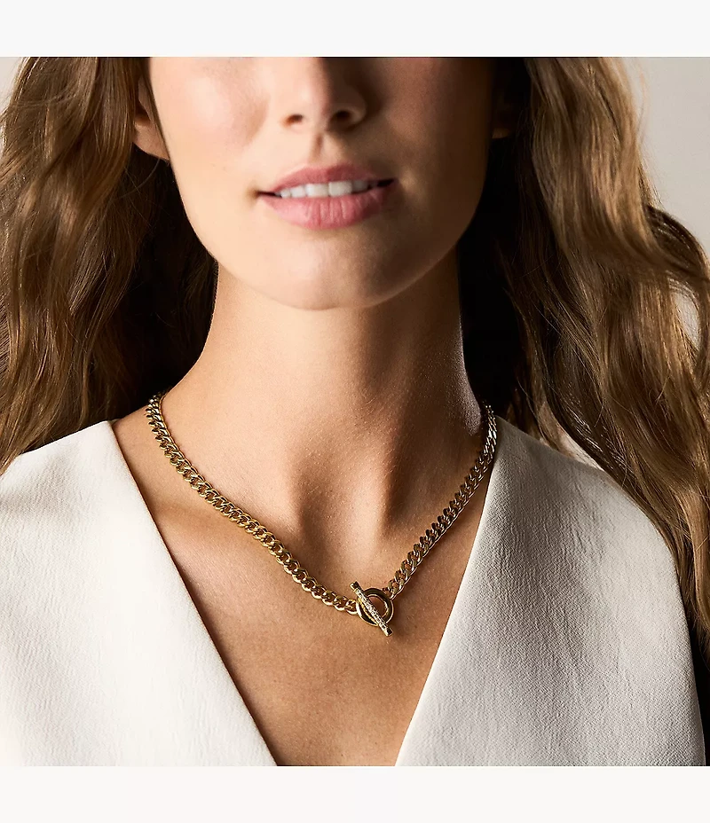 Carlie T-Bar Pavé Gold-Tone Stainless Steel Toggle Necklace