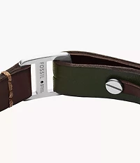 Machine Rugged Green and Brown Leather Strap Bracelet