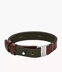 Machine Rugged Green and Brown Leather Strap Bracelet