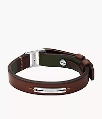 Machine Rugged Green and Brown Leather Strap Bracelet