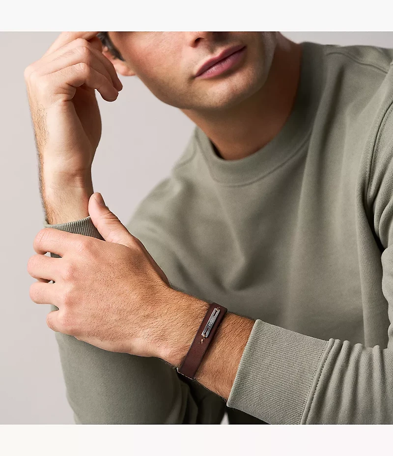 Machine Rugged Green and Brown Leather Strap Bracelet