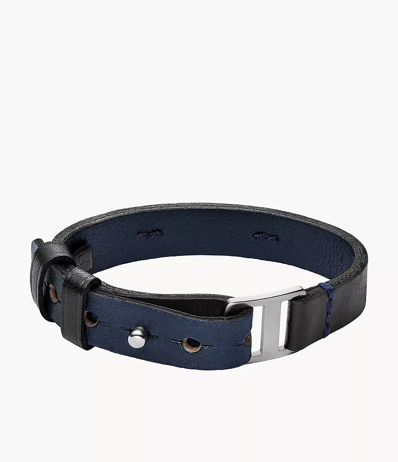 Machine Rugged Midnight Blue and Black Leather Strap Bracelet