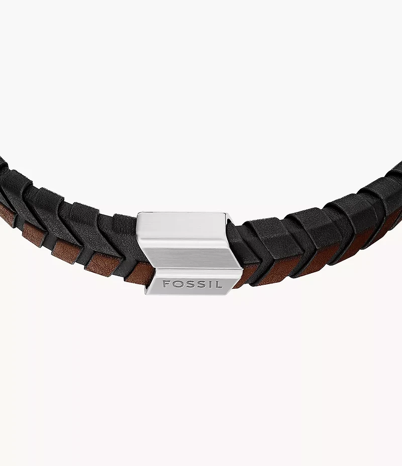 Woven Black and Brown Leather Bracelet