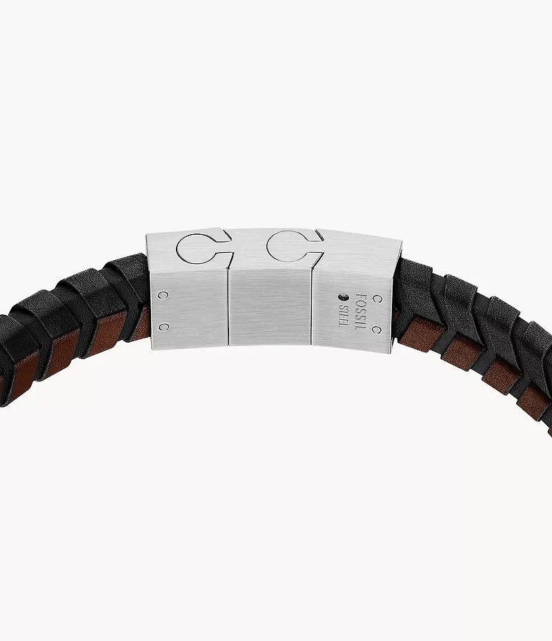 Woven Black and Brown Leather Bracelet