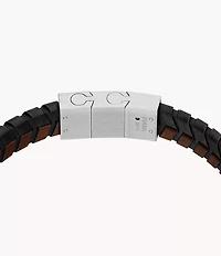 Woven Black and Brown Leather Bracelet