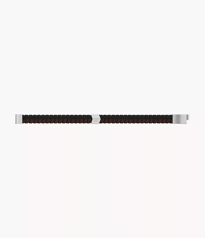 Woven Black and Brown Leather Bracelet