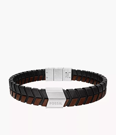 Woven Black and Brown Leather Bracelet