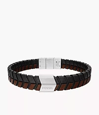 Woven Black and Brown Leather Bracelet