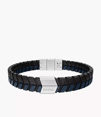 Woven Blue and Black Leather Bracelet