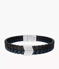Woven Blue and Black Leather Bracelet