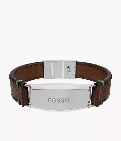 Topstitch Brown Leather ID Bracelet