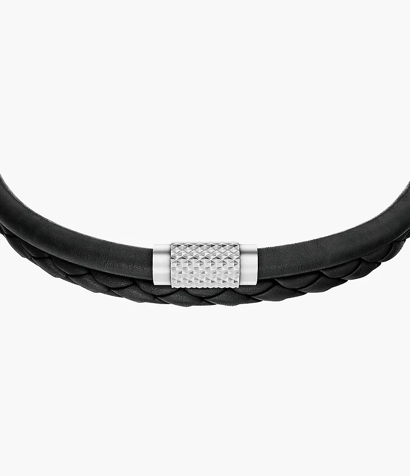 Machine Knurled Texture Black Leather Multi-Strand Bracelet