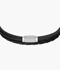 Machine Knurled Texture Black Leather Multi-Strand Bracelet