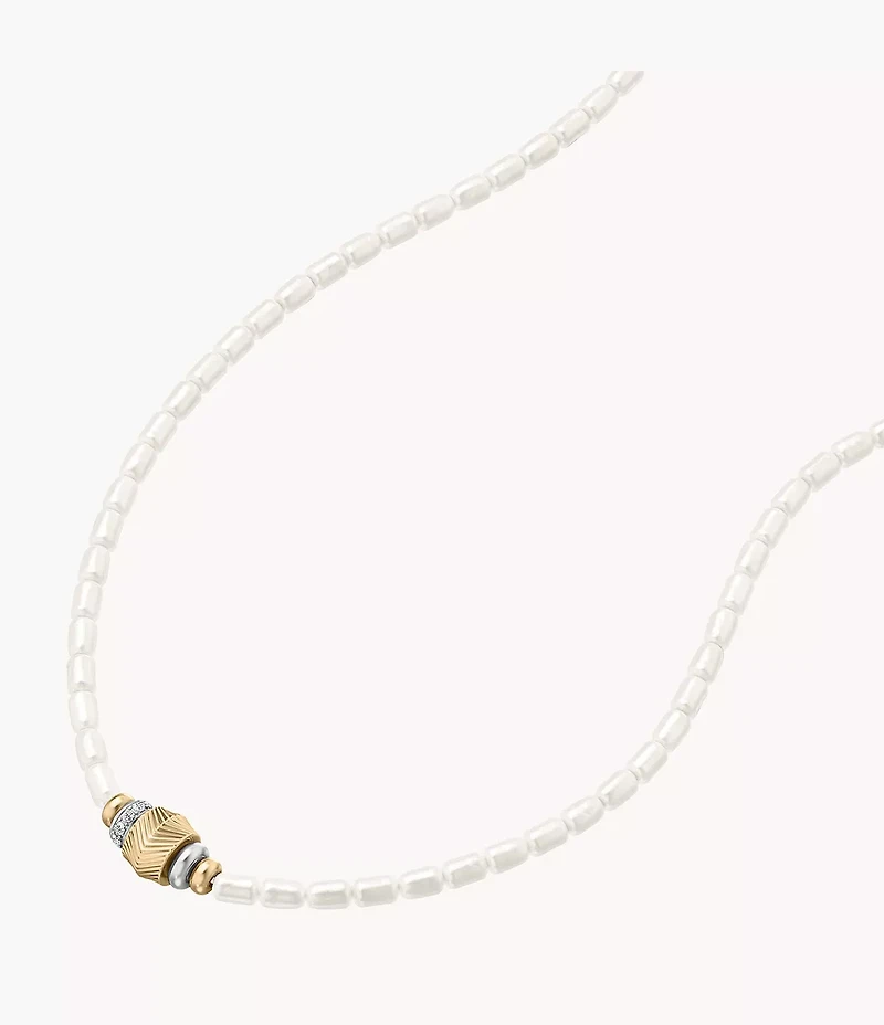 Harlow Rondelles White Acrylic Pearl Stainless Steel Station Necklace