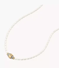 Harlow Rondelles White Acrylic Pearl Stainless Steel Station Necklace