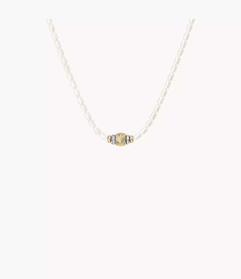 Harlow Rondelles White Acrylic Pearl Stainless Steel Station Necklace