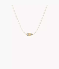Harlow Rondelles White Acrylic Pearl Stainless Steel Station Necklace