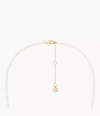 Harlow Rondelles White Acrylic Pearl Stainless Steel Station Necklace