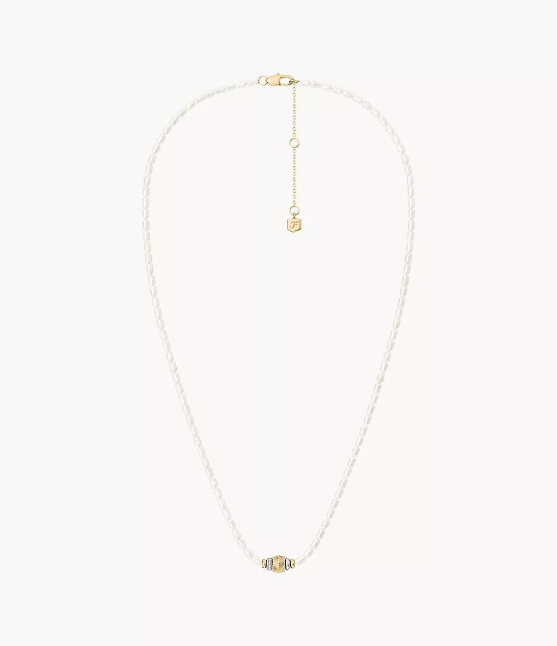 Harlow Rondelles White Acrylic Pearl Stainless Steel Station Necklace