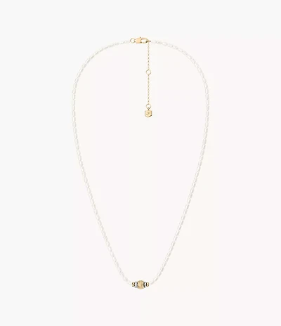 Harlow Rondelles White Acrylic Pearl Stainless Steel Station Necklace