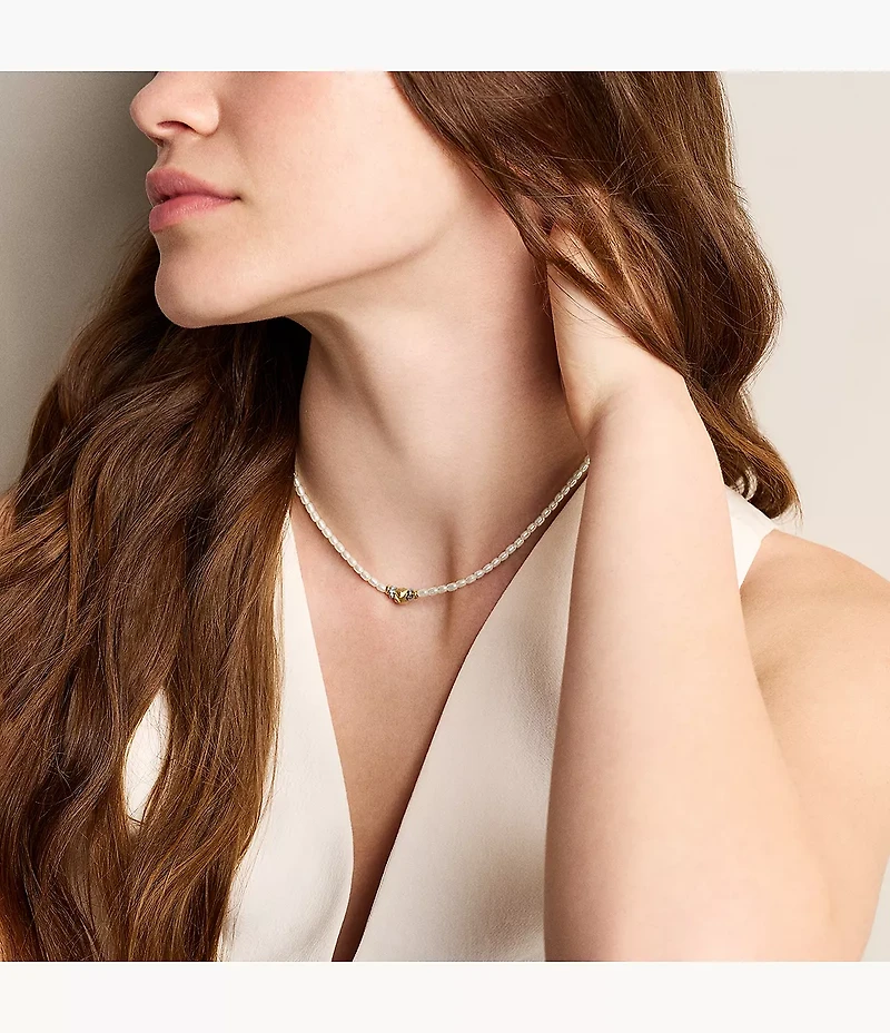 Harlow Rondelles White Acrylic Pearl Stainless Steel Station Necklace