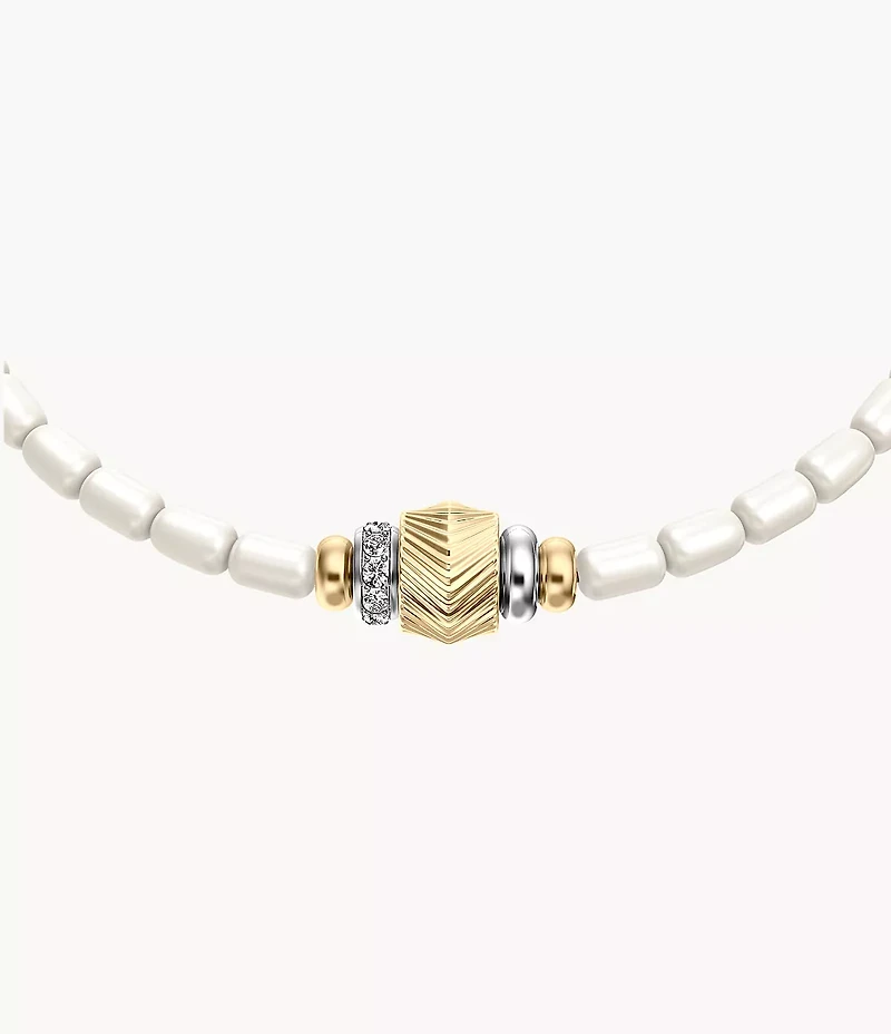 Harlow Rondelles White Acrylic Pearl Stainless Steel Station Bracelet